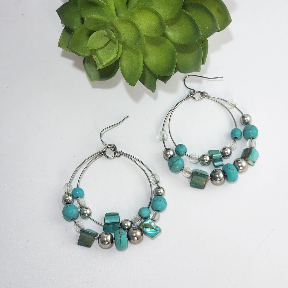 🌻3 for $18 Turquoise Beaded Hoop Dangle Earrings